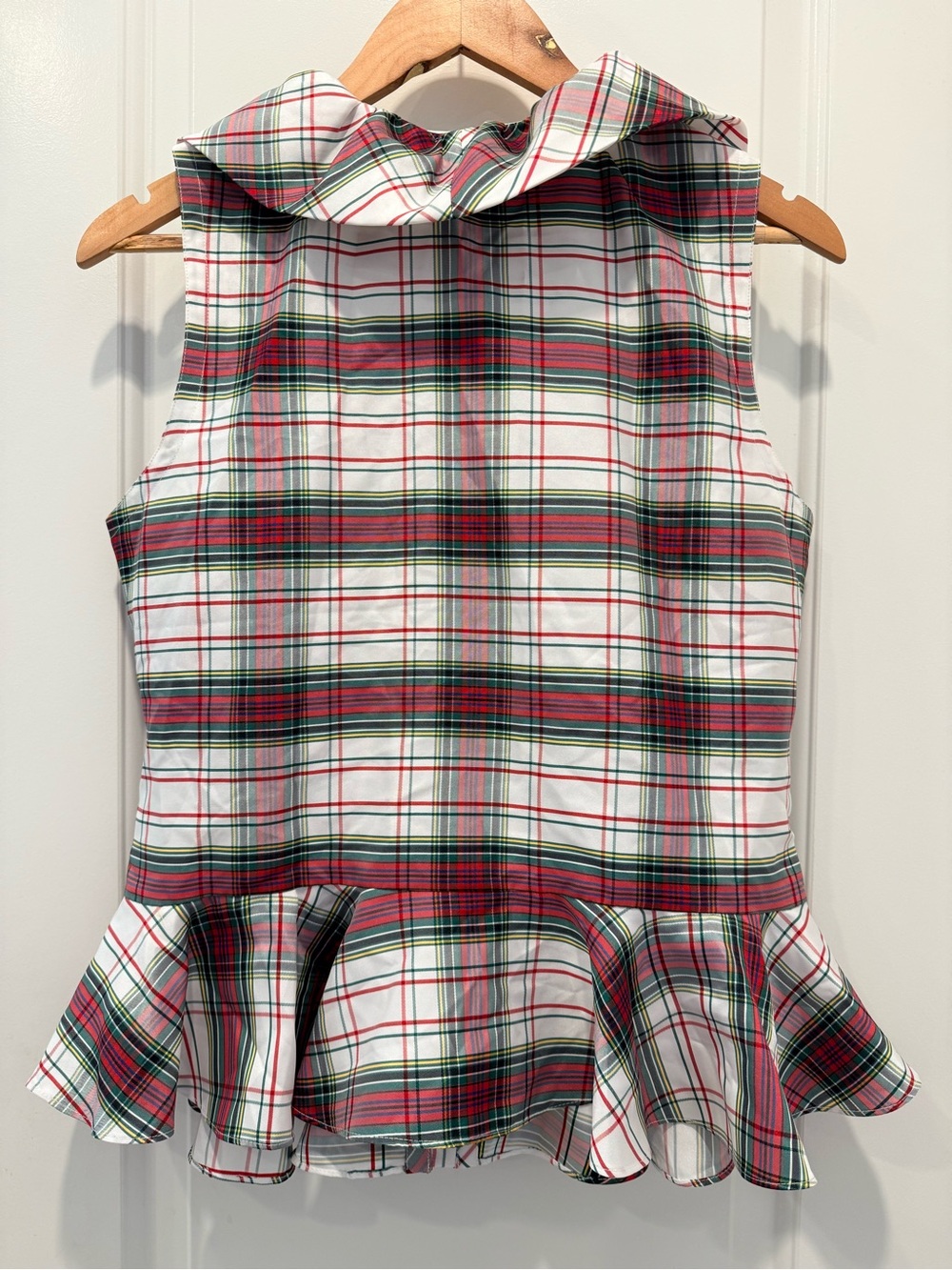 Boston Proper Red, Green & White Plaid Ruffle Peplum Blouse - Picture 4 of 10